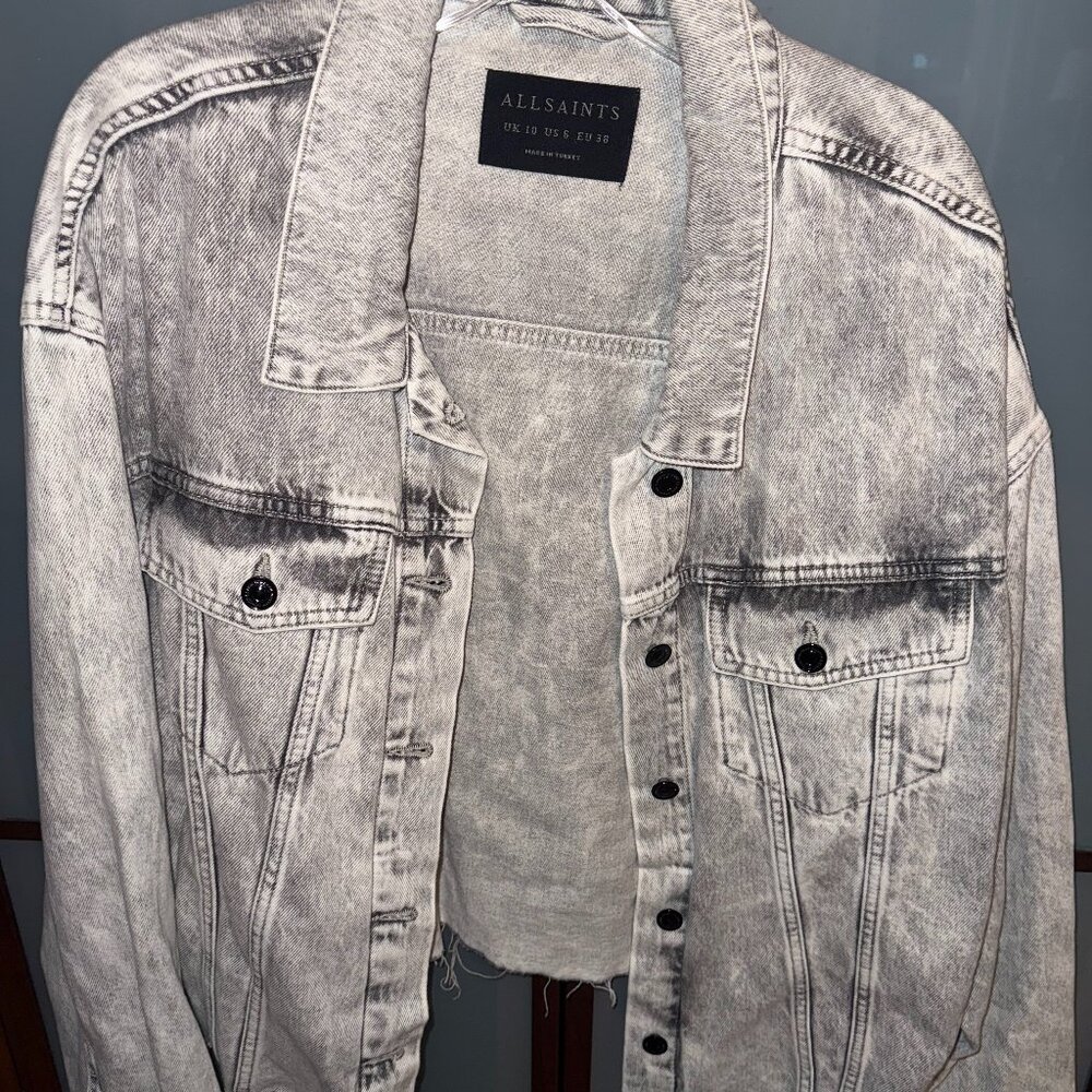 All Saints White Wash/Grey Denim Jean Jacket - Womens / Size 6
